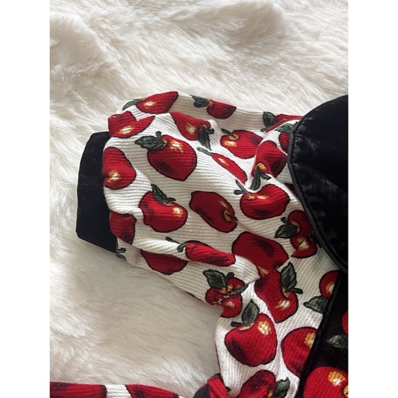 Vintage Fall Holiday  Dress Red Corduroy Red Apple Print Collar Buttons Girls - Picture 4 of 16
